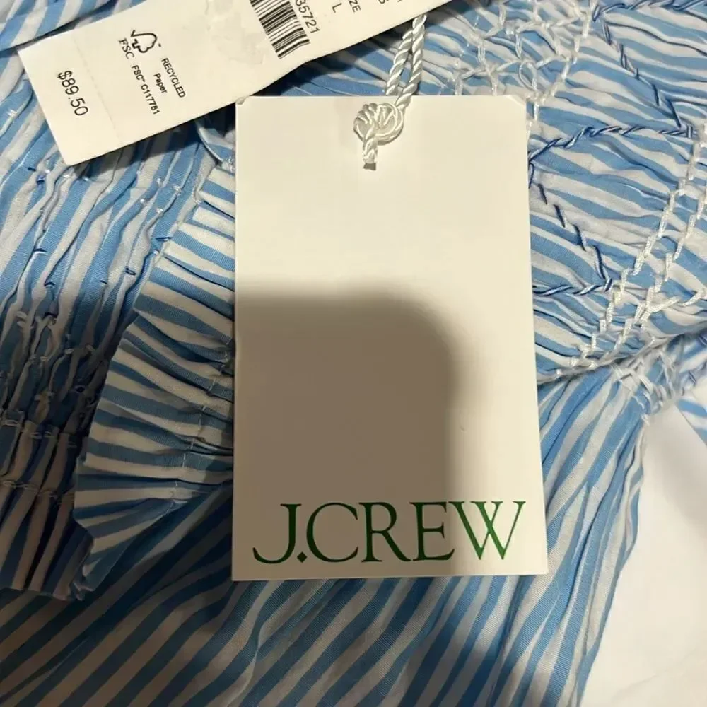 J. Crew blue and white Paloma top in stripe NWT smocked size large